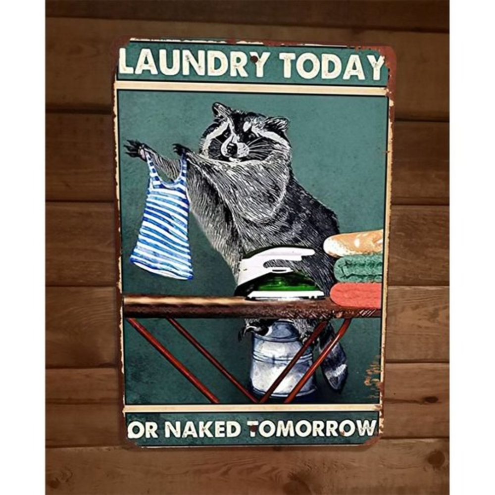 Raccoon‎ Laundry Today or Naked Tomorrow 8x12 Metal Wall Sign Animal Poster